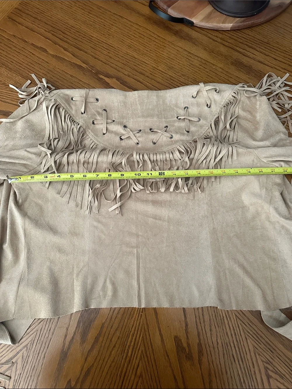Vocal Fringe Faux Suede Wrap Jacket Beige | Western Boho Style